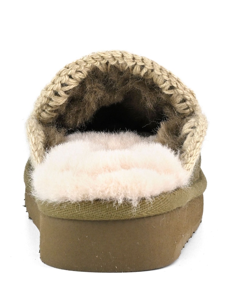 Mou Grey Suede Full Eskimo Sheepskin Lined Stitch Mule Slippers - Image 5 of 5 Mou Grey Suede Full Eskimo Sheepskin Lined Stitch Mule Slippers - Image 5 of 5