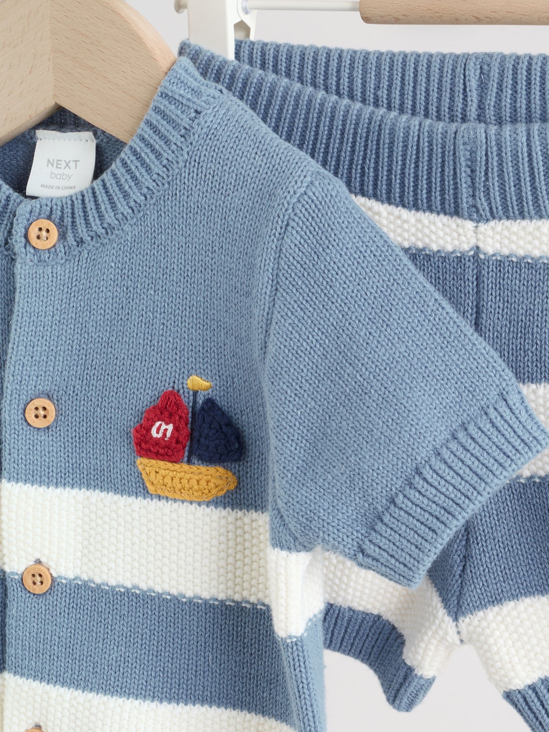 Buy Blue Nautical Stripe Knitted Top and Shorts Baby Set (0mths