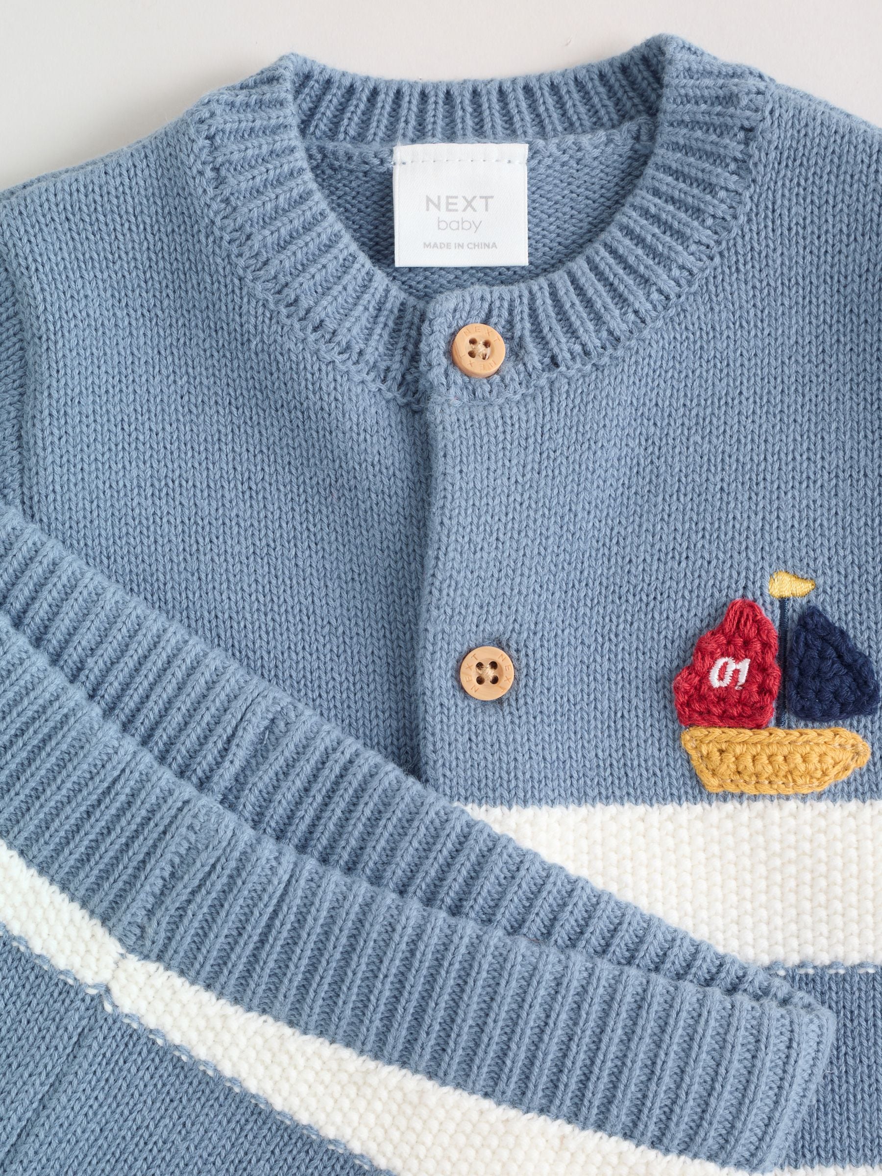 Buy Blue Nautical Stripe Knitted Top and Shorts Baby Set (0mths