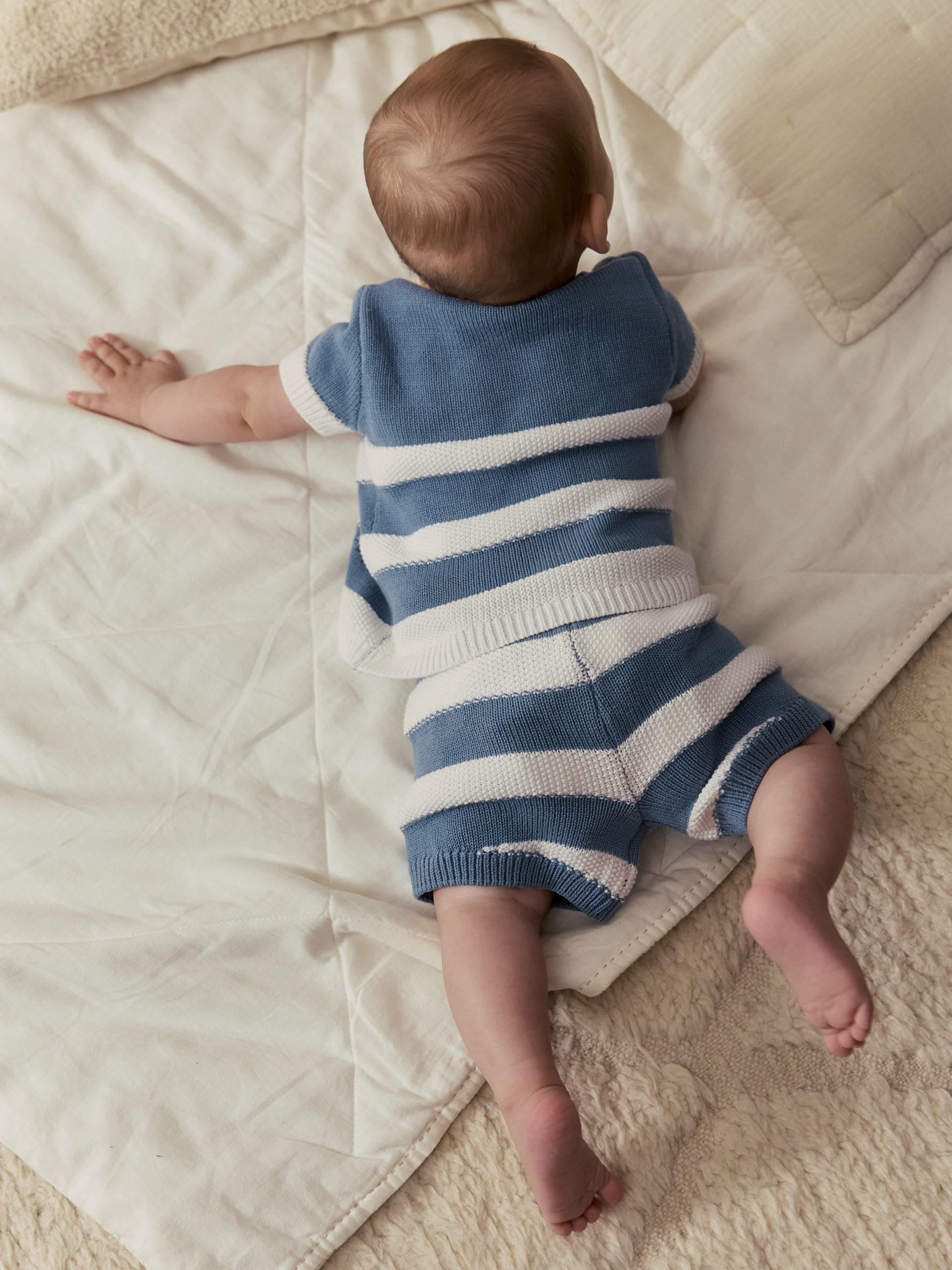 Buy Blue Nautical Stripe Knitted Top and Shorts Baby Set (0mths