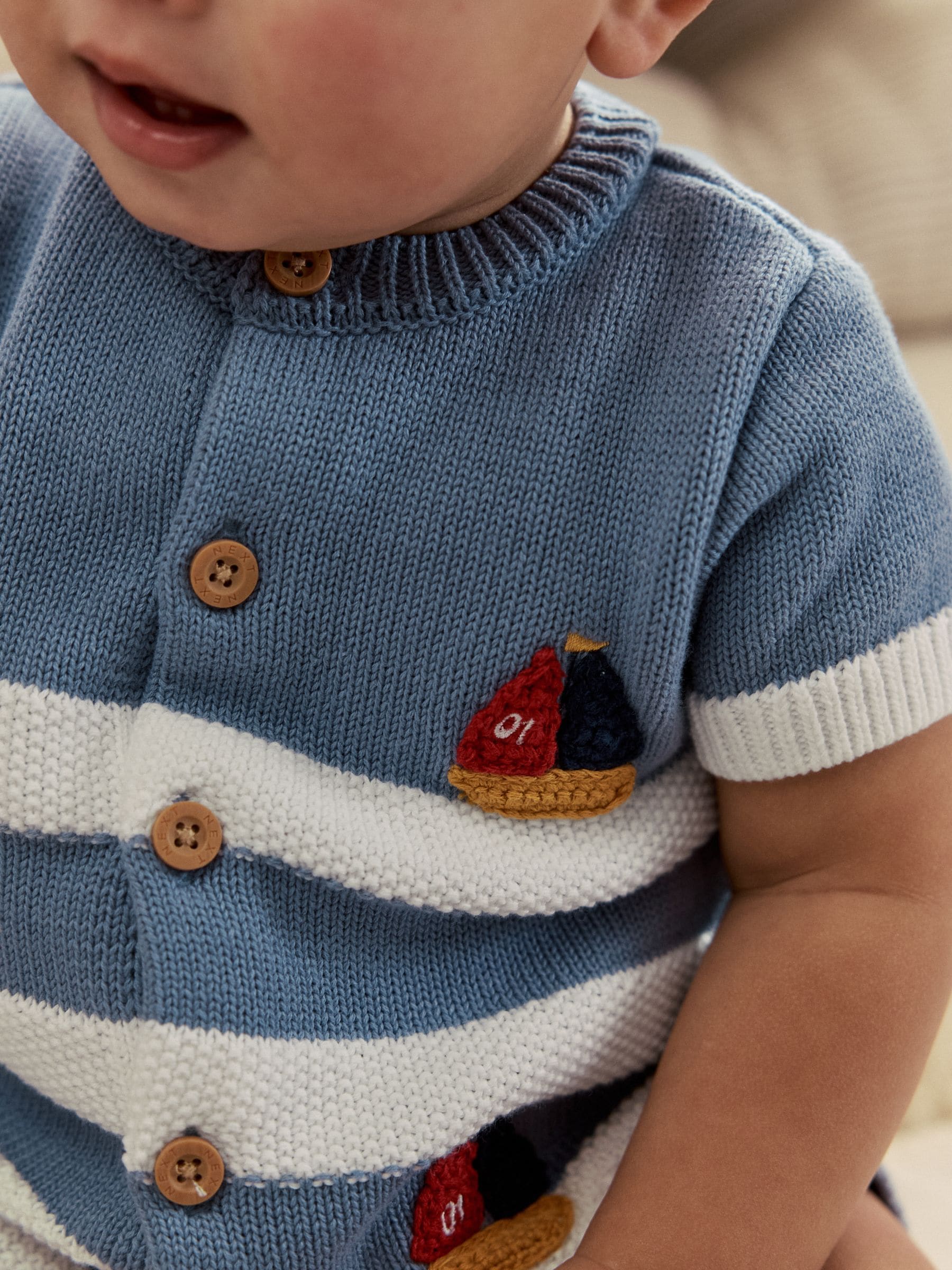 Buy Blue Nautical Stripe Knitted Top and Shorts Baby Set (0mths