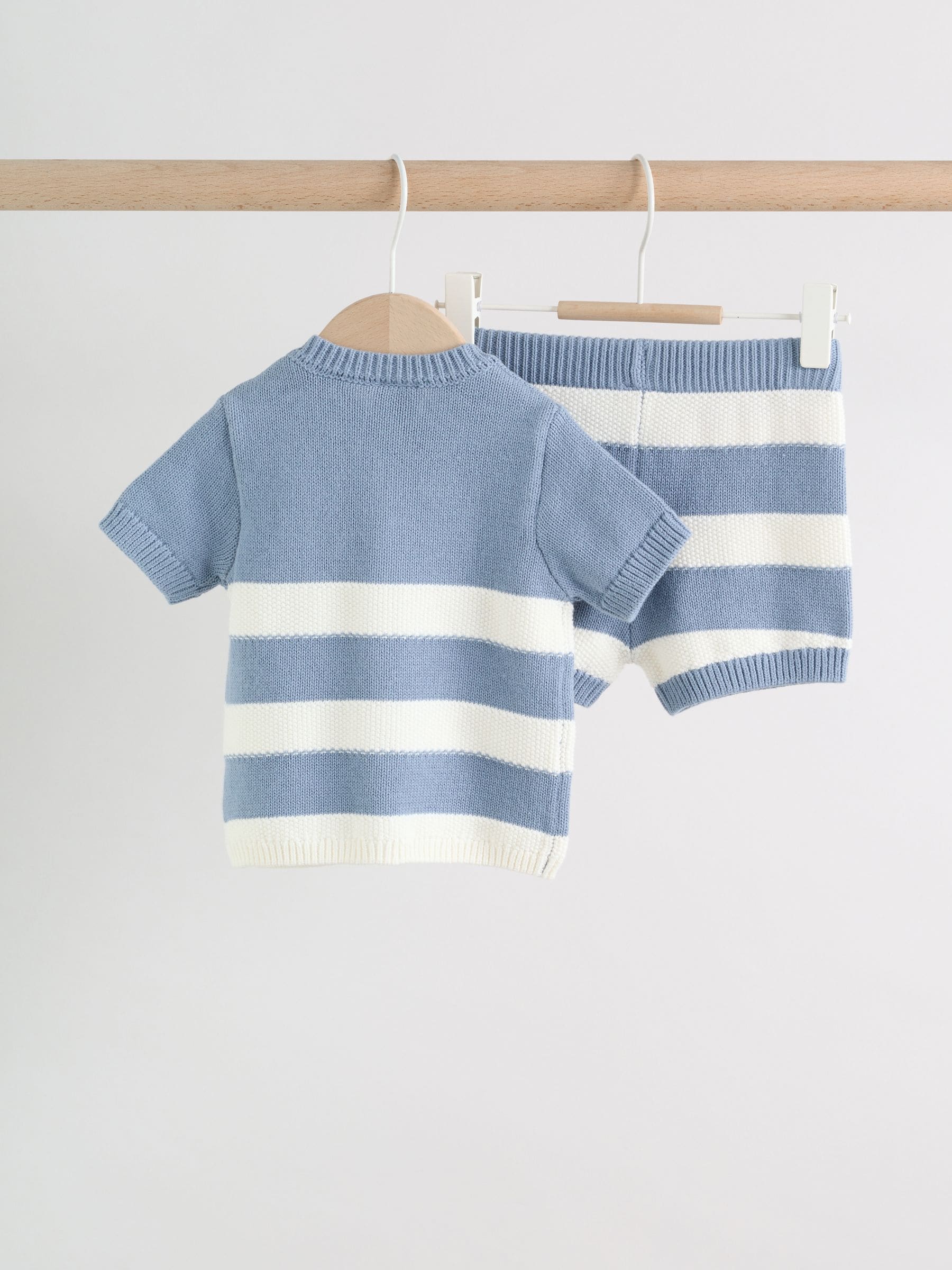 Buy Blue Nautical Stripe Knitted Top and Shorts Baby Set (0mths