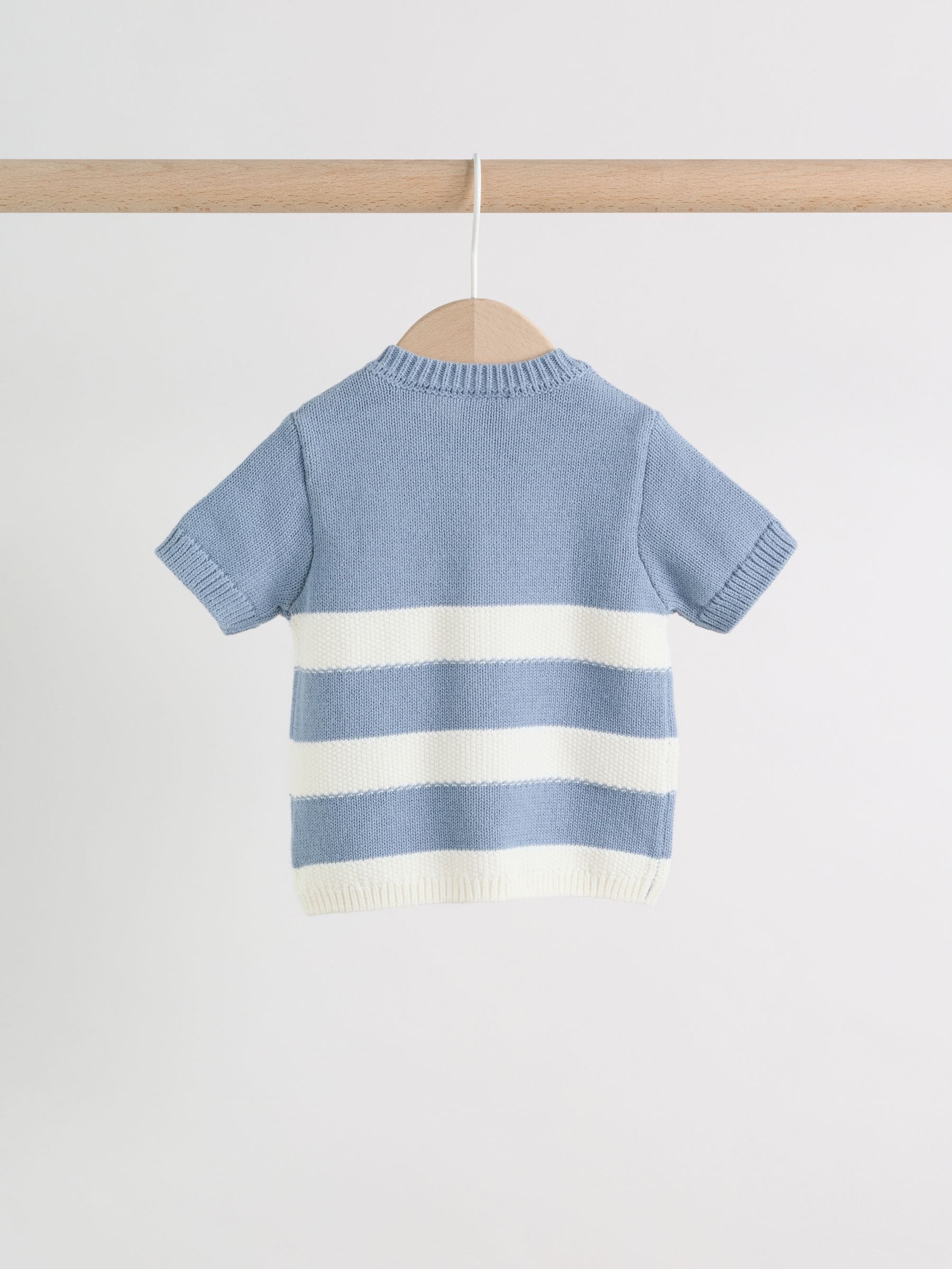 Buy Blue Nautical Stripe Knitted Top and Shorts Baby Set (0mths