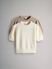The Set Cream/Oatmeal 2 Pack Knitted T-Shirts - Image 2 of 6