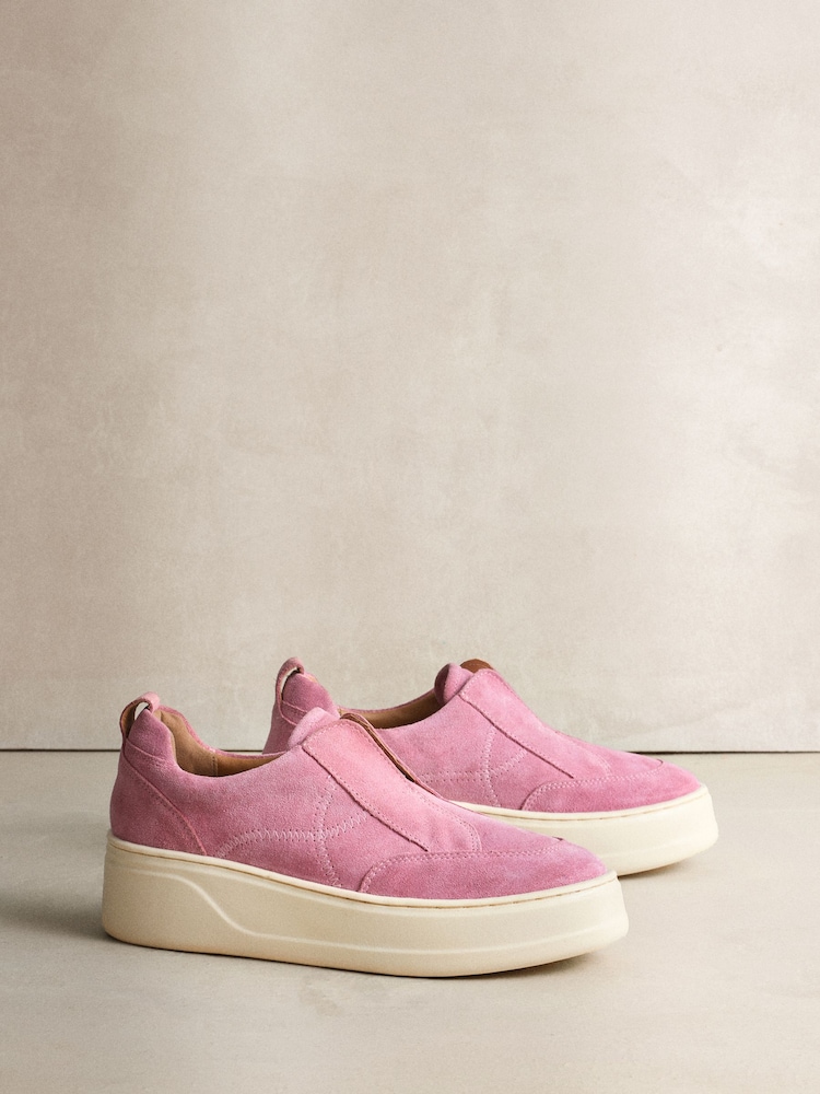 Pink Suede Signature Leather Chunky Wedge Platform Trainers - Image 2 of 5 Pink Suede Signature Leather Chunky Wedge Platform Trainers - Image 2 of 5