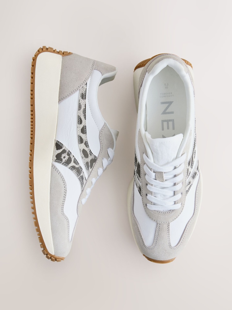 White Forever Comfort® Panel Detail Lace-Up Jogger Trainers - Image 1 of 8 White Forever Comfort® Panel Detail Lace-Up Jogger Trainers - Image 1 of 8