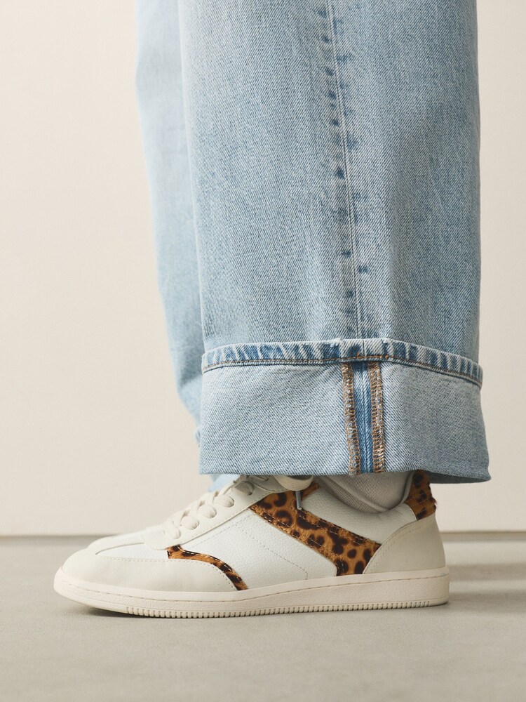 White/Leopard Lace-Up Trainers - Image 2 of 9 White/Leopard Lace-Up Trainers - Image 2 of 9