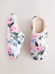 Pink Floral Plush Mule Slippers - Image 1 of 5