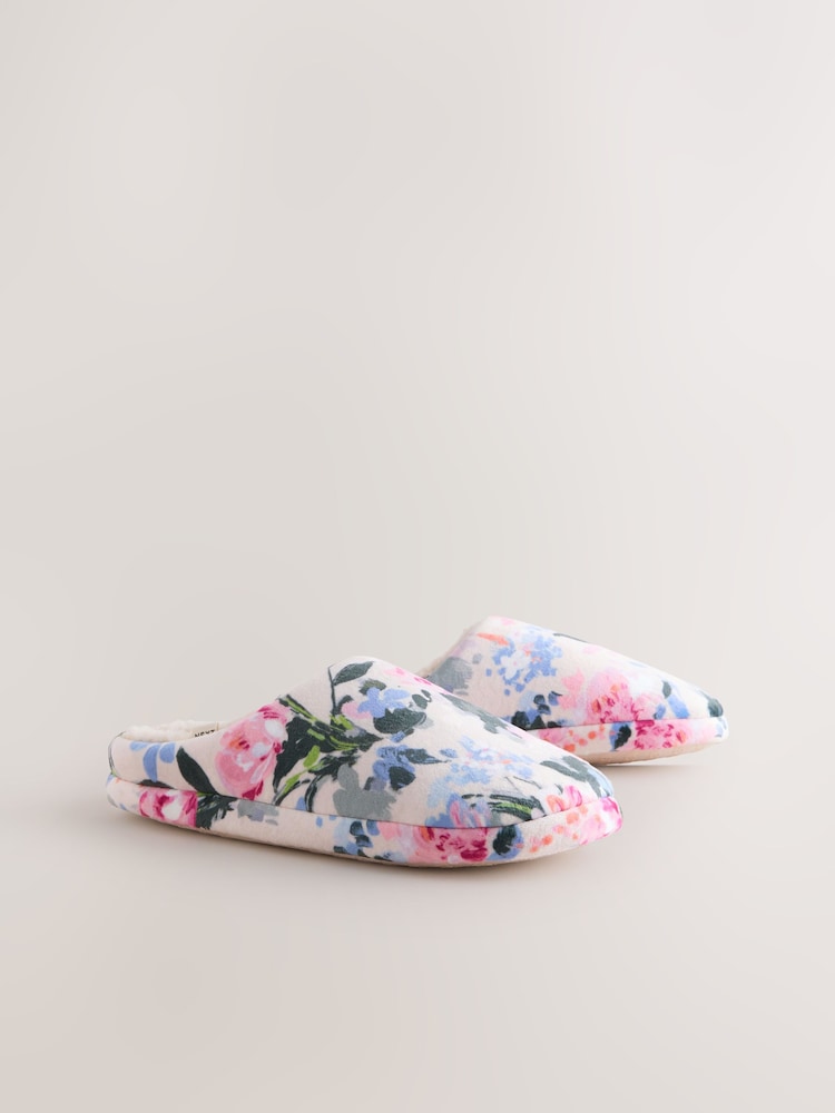 Pink Floral Plush Mule Slippers - Image 5 of 5