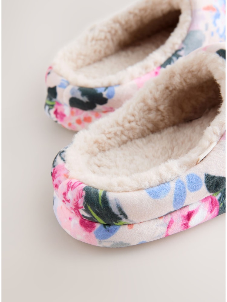 Pink Floral Plush Mule Slippers - Image 7 of 7