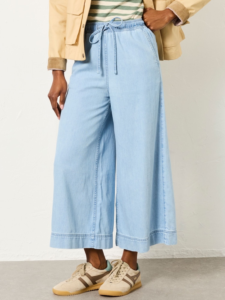 FatFace Connie Blue Denim Wide Leg Culotte - Image 1 of 8