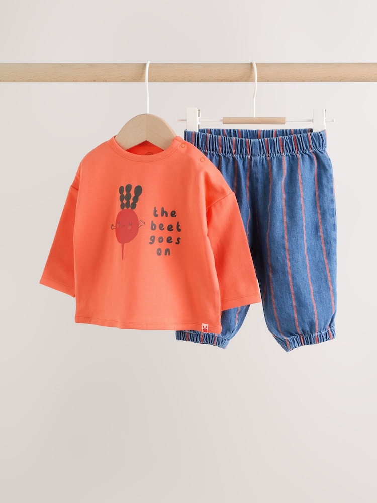 Red Stripe Beetroot Baby Top and Trousers Set (0mths-3yrs) - Image 1 of 14