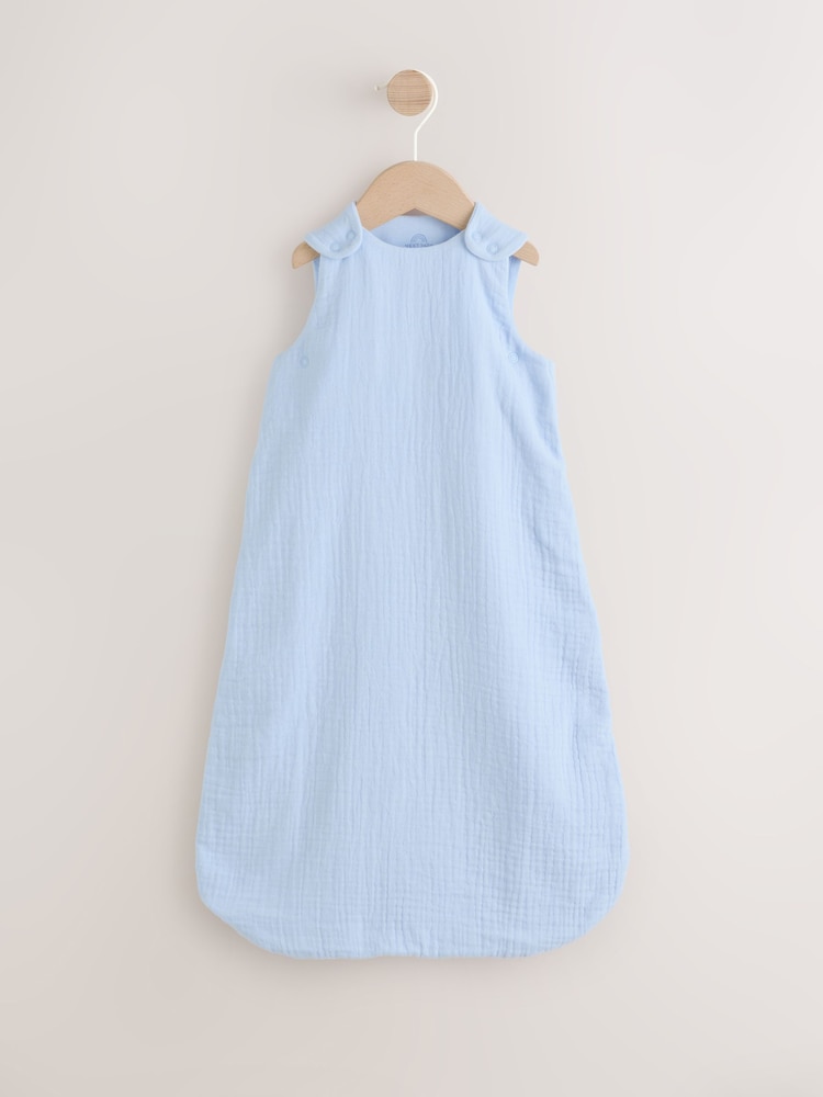 Blue Muslin 1 Tog Baby Sleepbag - Image 1 of 8 Blue Muslin 1 Tog Baby Sleepbag - Image 1 of 8