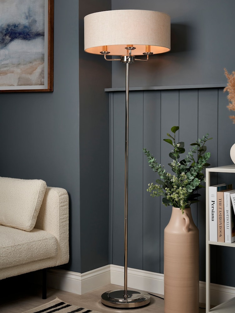 BHS Polished Nik Grey Henry 3 Light Floor Lamp - Image 1 of 7