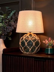 BHS Blue Lucy Dimpled Rope Covered Glass Table Lamp - Image 1 of 7
