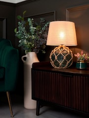 BHS Blue Lucy Dimpled Rope Covered Glass Table Lamp - Image 3 of 7