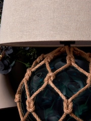 BHS Blue Lucy Dimpled Rope Covered Glass Table Lamp - Image 5 of 7
