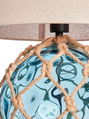 BHS Blue Lucy Dimpled Rope Covered Glass Table Lamp - Image 6 of 7