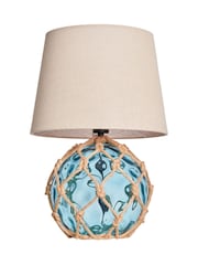 BHS Blue Lucy Dimpled Rope Covered Glass Table Lamp - Image 7 of 7