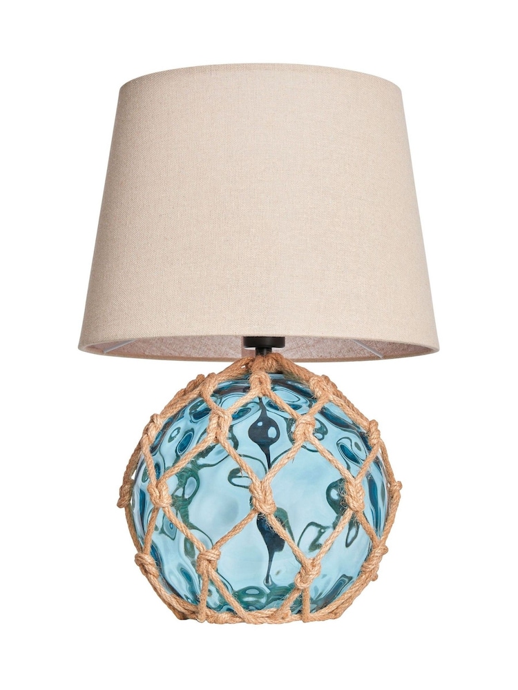 BHS Blue Lucy Dimpled Rope Covered Glass Table Lamp - Image 7 of 7