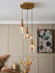 BHS Mixed Brass Seline Cascade 3 Light Pendant Ceiling Glass - Image 3 of 6