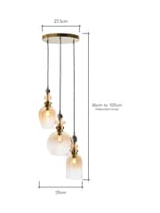 BHS Mixed Brass Seline Cascade 3 Light Pendant Ceiling Glass - Image 4 of 6