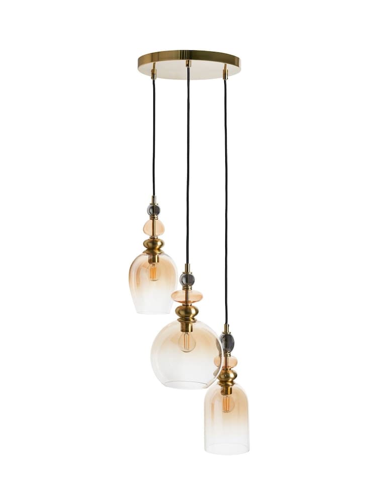 BHS Mixed Brass Seline Cascade 3 Light Pendant Ceiling Glass - Image 6 of 6