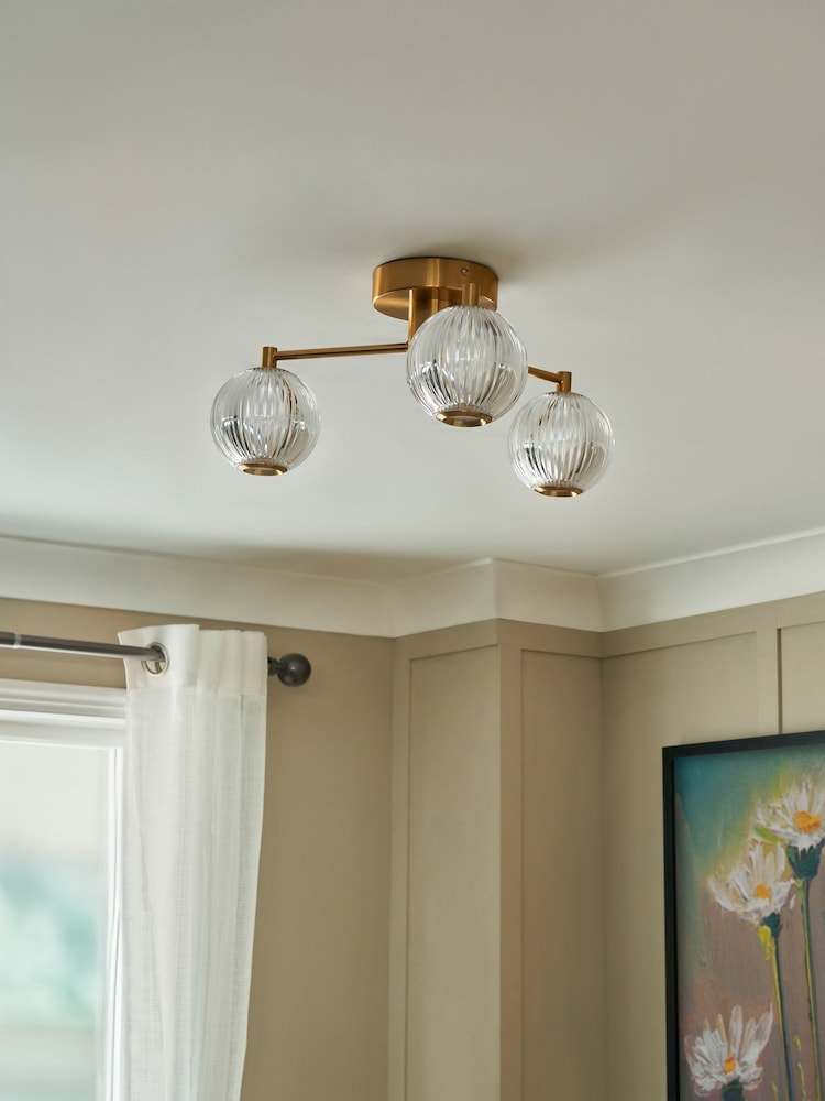 BHS Warm Brass Clear Rimi Acrylic Ball 3 Light Semi Flush Ceiling Flush - Image 2 of 7