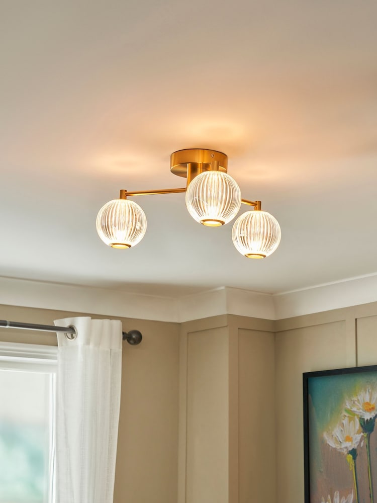 BHS Warm Brass Clear Rimi Acrylic Ball 3 Light Semi Flush Ceiling Flush - Image 2 of 7 BHS Warm Brass Clear Rimi Acrylic Ball 3 Light Semi Flush Ceiling Flush - Image 2 of 7