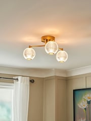 BHS Warm Brass Clear Rimi Acrylic Ball 3 Light Semi Flush Ceiling Flush - Image 3 of 7