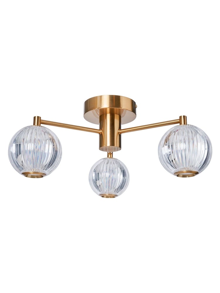 BHS Warm Brass Clear Rimi Acrylic Ball 3 Light Semi Flush Ceiling Flush - Image 7 of 7