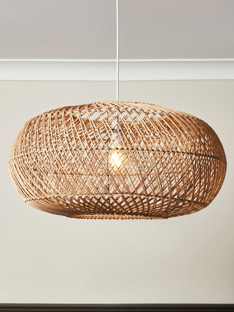 BHS Dark Natural Easy Fit Kyle Oval Rattan Ceiling Light - Image 1 of 7 BHS Dark Natural Easy Fit Kyle Oval Rattan Ceiling Light - Image 1 of 7