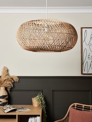 BHS Dark Natural Easy Fit Kyle Oval Rattan Ceiling Light - Image 2 of 7