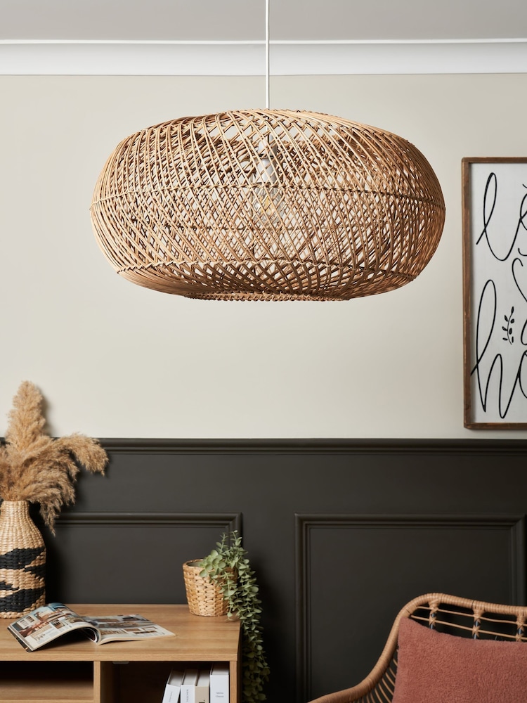 BHS Dark Natural Easy Fit Kyle Oval Rattan Ceiling Light - Image 2 of 7