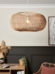 BHS Dark Natural Easy Fit Kyle Oval Rattan Ceiling Light - Image 3 of 7