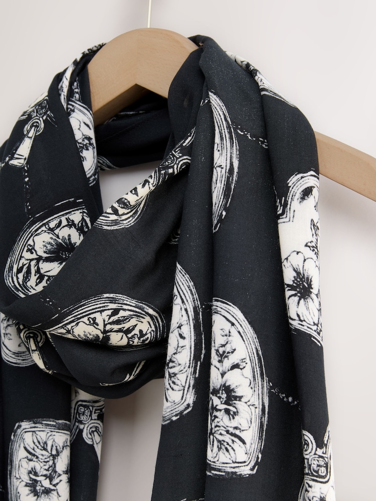 Black/White Lightweight Scarf Mono Locket Print Scarf - Image 2 of 3