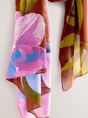 Rust Tropical Print Lightweight Scarf - Image 6 of 6