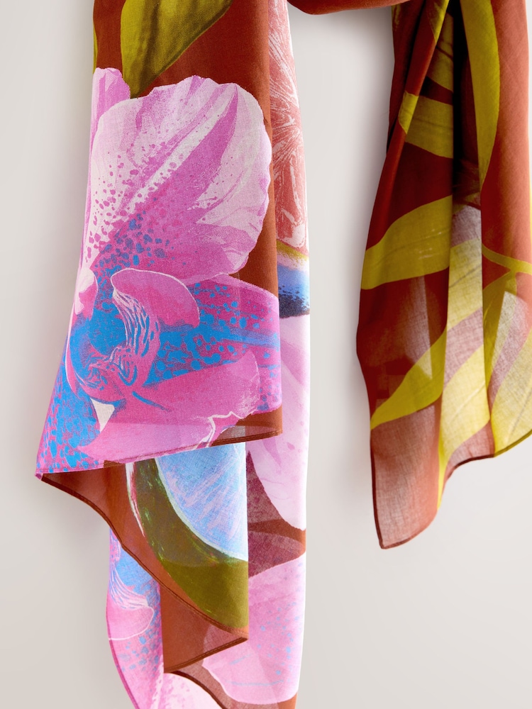 Rust Tropical Print Lightweight Scarf - Image 6 of 6