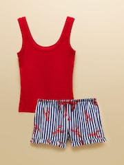 。紅色和海軍藍： - Joules Jersey Vest and Shorts Pyjama Set with Packable Travel Bag - 圖片 9/9