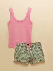 粉紅色和綠色 - Joules Jersey Vest and Shorts Pyjama Set with Packable Travel Bag - 圖片 9/9