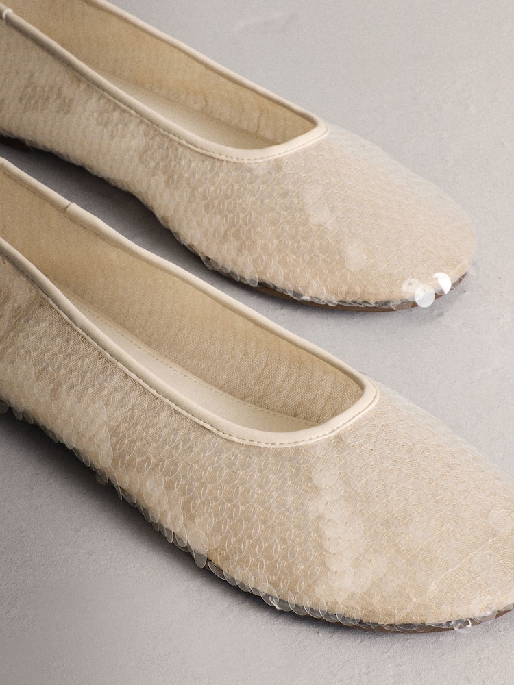 Ivory Forever Comfort® Round Toe Sequin Ballerina Flats - Image 10 of 10