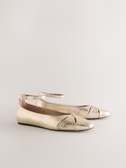 Gold Forever Comfort® Leather Ballet Flats With Ankle Strap - Image 7 of 9