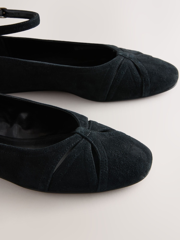 Buy Black Forever Comfort Leather Ballet Flats With Ankle Strap from Next  USA