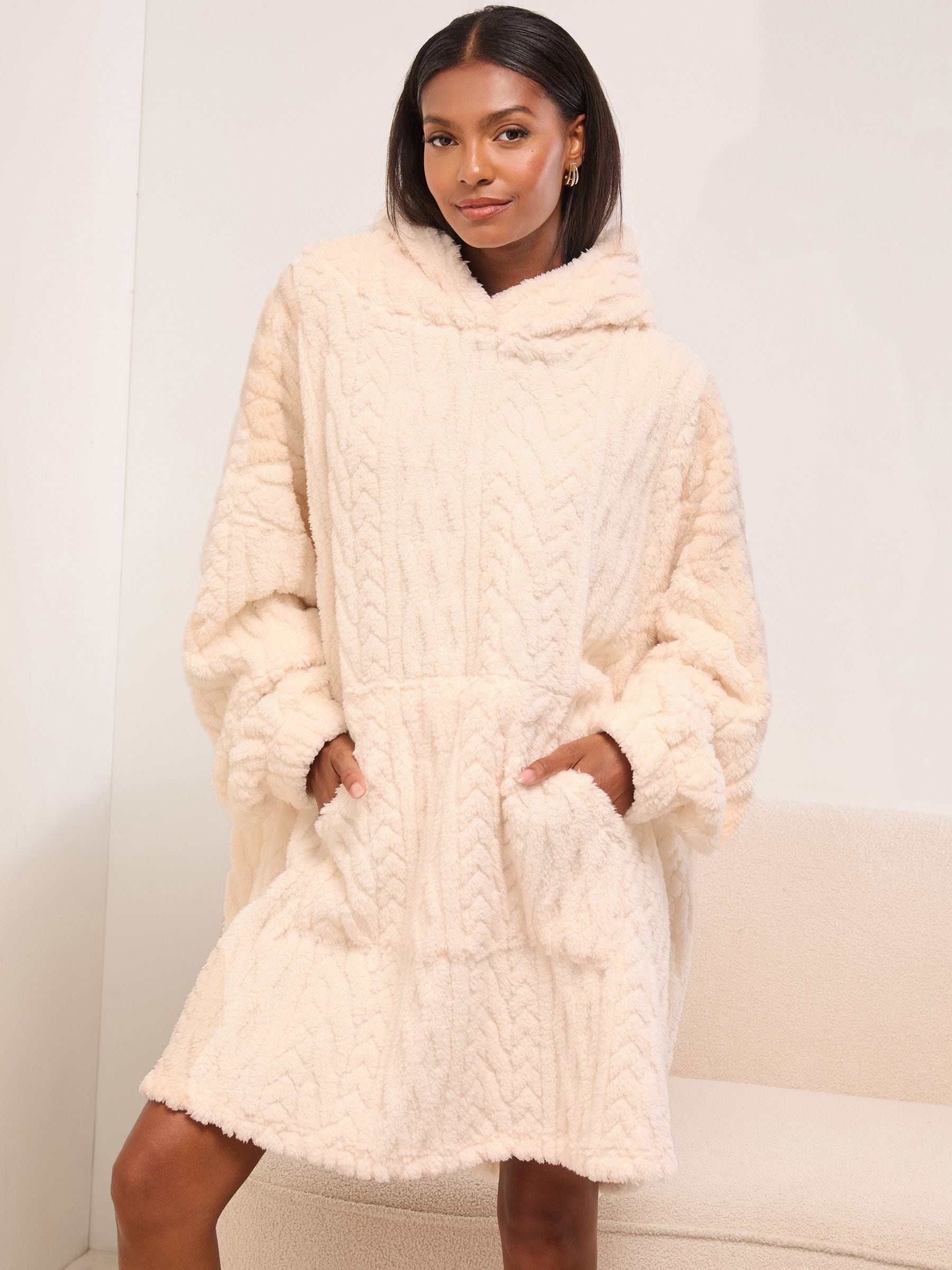 Buy Lipsy Cream Cable Oversized Cosy Lounge Hoodie from the Next