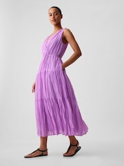 Gap Purple Pleated Tiered V Neck Midi Dress - Image 3 of 5