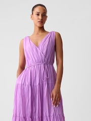 Gap Purple Pleated Tiered V Neck Midi Dress - Image 4 of 5