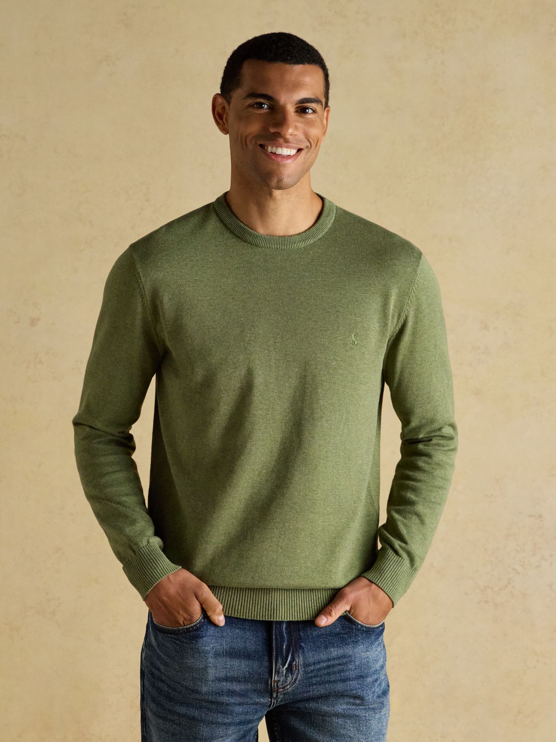 Joules Men's Hillside Crew Neck Knitted Jumper Khaki Green 2XL