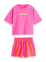 Pink/Green Bright Wavy Print - Kort pysjamas 3 Pakke (3-16år) - Bilde 2 av 4