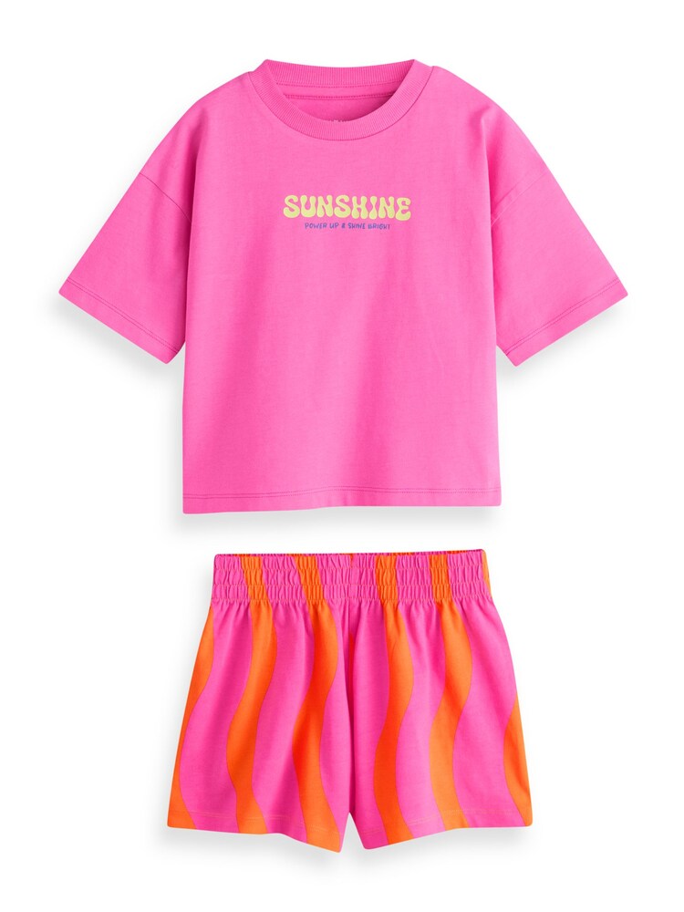 Pink/Green Bright Wavy Print - Kort pysjamas 3 Pakke (3-16år) - Bilde 2 av 4