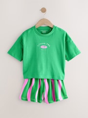Pink/Green Bright Wavy Print Short Pyjamas 3 Pack (3-16yrs) - Image 8 of 11